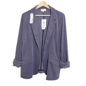 SKIES ARE BLUE Asa Ponte Purple Flap Pockets Open Style Blazer Jacket Sz XXL